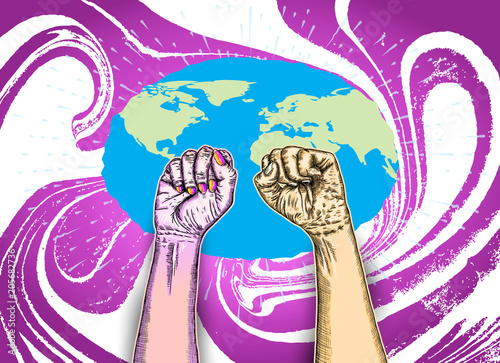 Man vs woman, confrontation and competition concept. Gender inequality. Fight against stereotypes. Ink art. Vector.