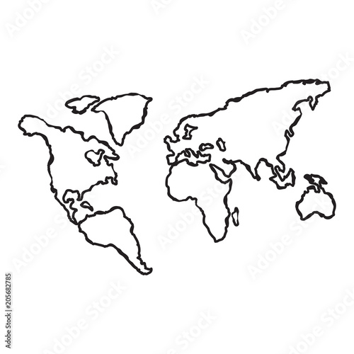 World map globe line hand sketch doodle illustration. Vector.