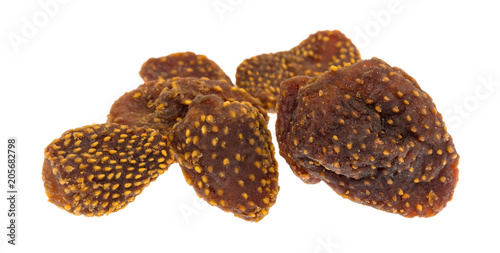Dried strawberries on a white background.