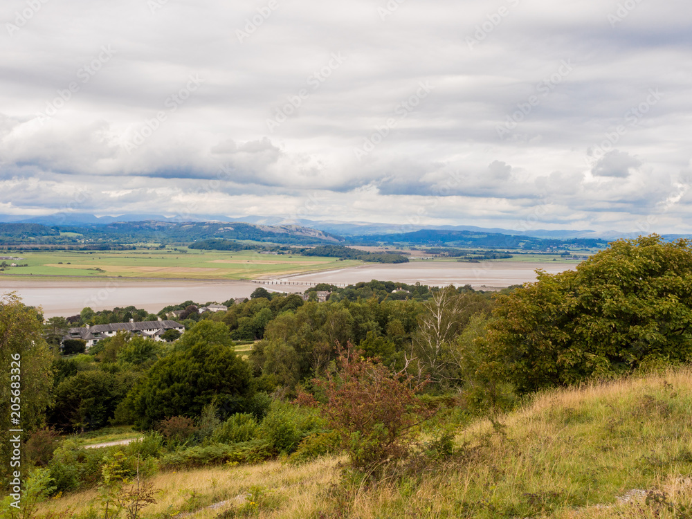 View from the top of Arnside Knot to the coastline at Arnside, Lancashire, UK View from the top of Arnside Knot to the coastline at Arnside, Lancashire, UK