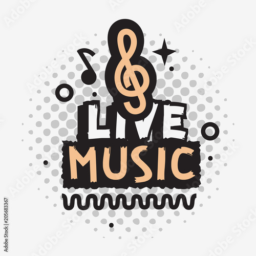 Live Music In The Concert Vector Design With Treble Clef Sign.