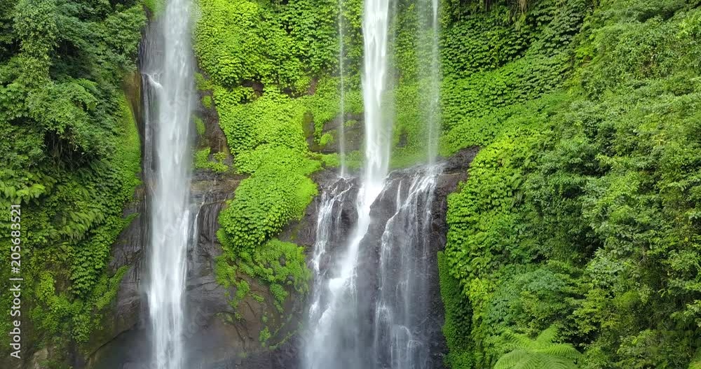 Sekumpul Waterfall in Bali, Indonesia . Drone aerial Shot Sekumpul Waterfall in Bali, Indonesia . Drone aerial Shot