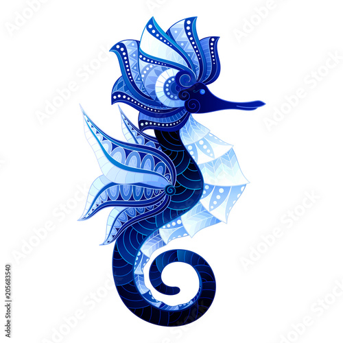 Vector Tribal Decorative Seahorse. Isolated Illustration On White Background. Detailed Contour