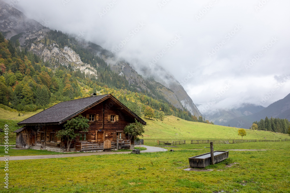 Wooden house on the Ahornboden valley in Tyrol, Austria