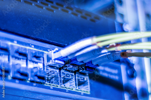 Fotografie Optical Internet and network yellow wires is on the manager switches