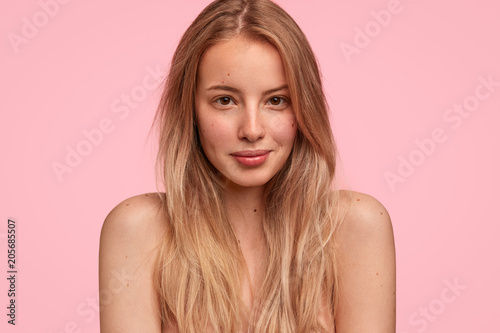 Skin care, beauty, lifestyle concept. Lovely naked European female with bare ...