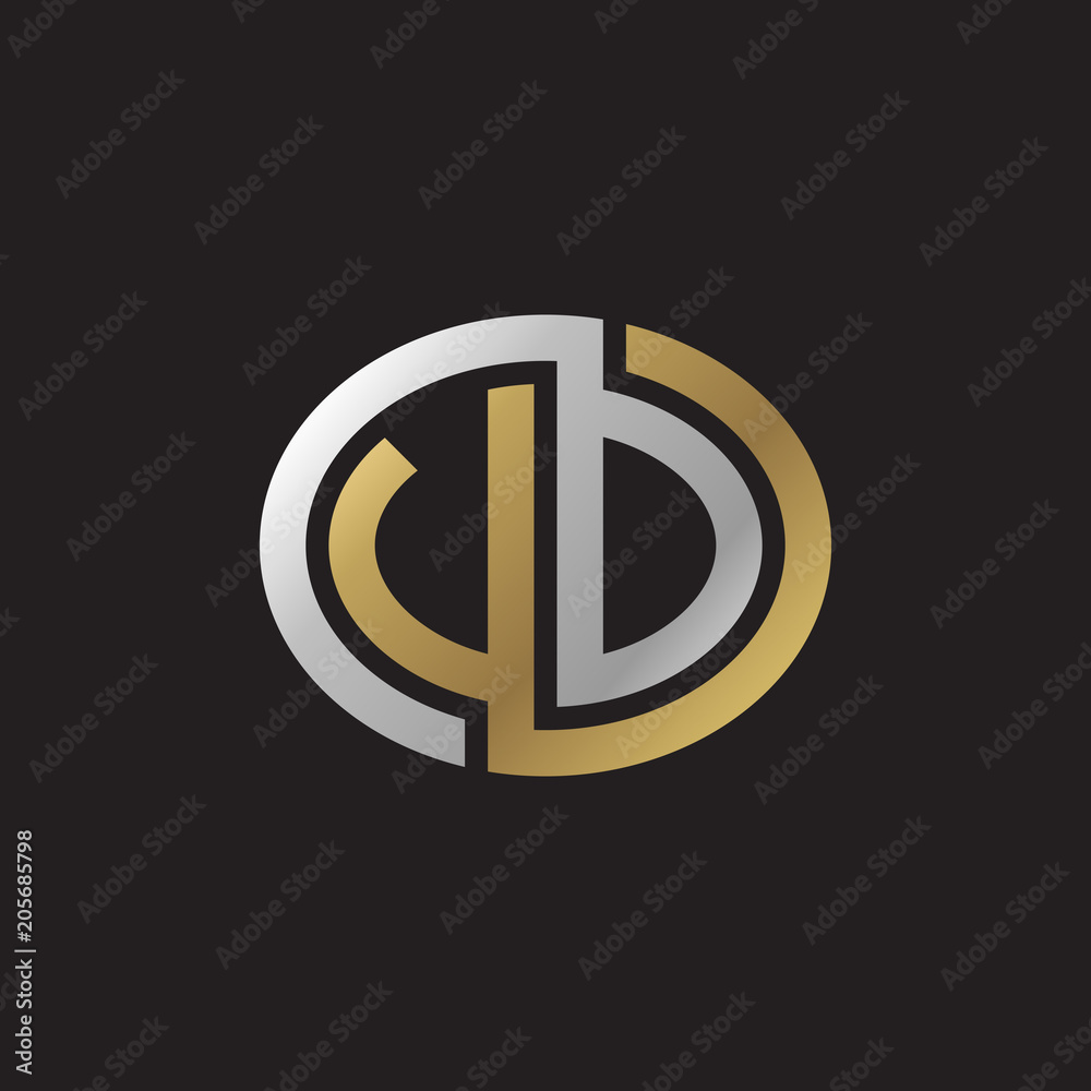 Initial letter VD, UD, VO, UO, looping line, ellipse shape logo, silver gold color on black background