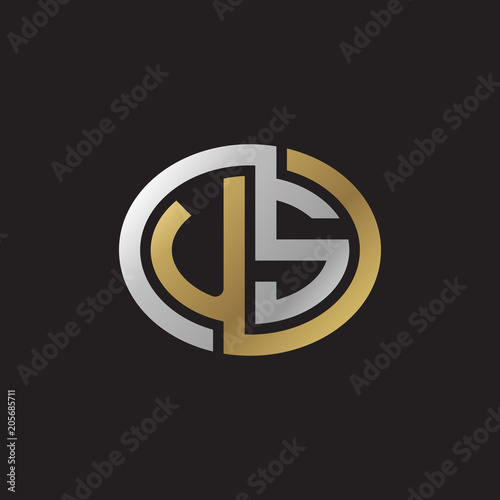 Initial letter US, looping line, ellipse shape logo, silver gold color on black background