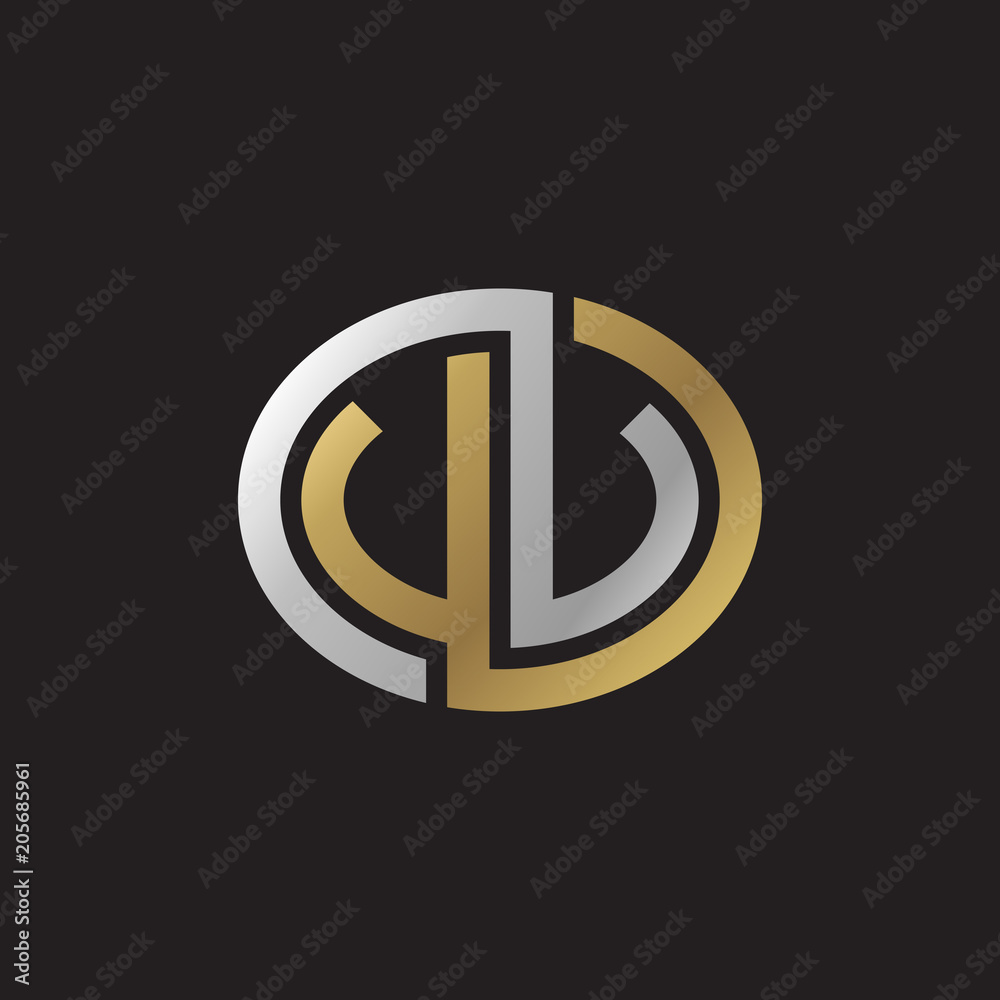 Initial letter VV, UU, VU, UV, looping line, ellipse shape logo, silver gold color on black background Initial letter VV, UU, VU, UV, looping line, ellipse shape logo, silver gold color on black background