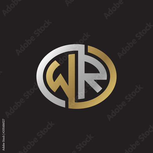 Free Download Initial letter WR, looping line, ellipse shape logo, silver gold color on black background - GFXLoad