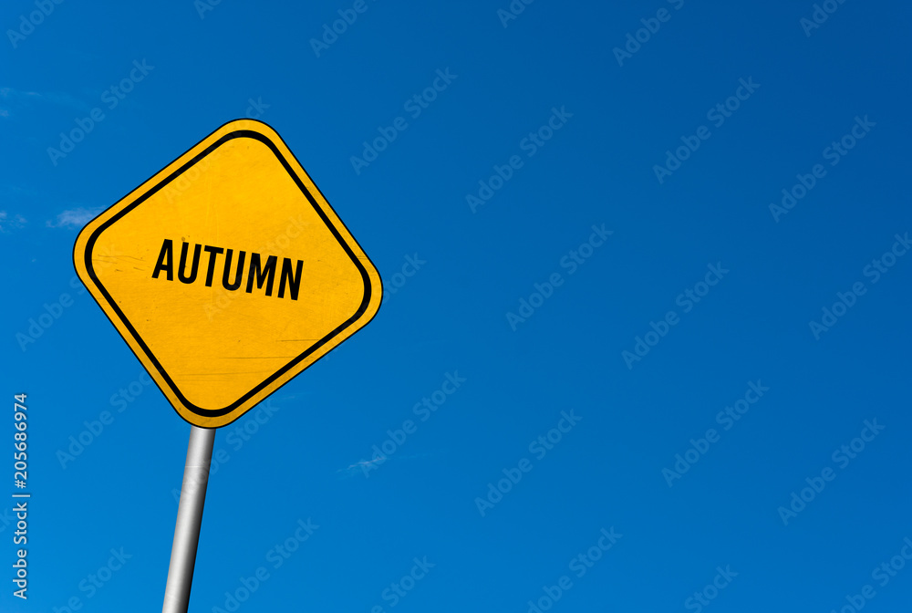 Autumn - yellow sign with blue sky