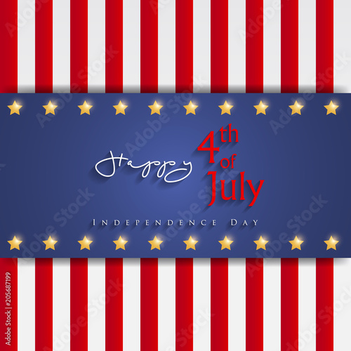 Happy 4th of July Independence Day greeting card with stars and lettering text design. 