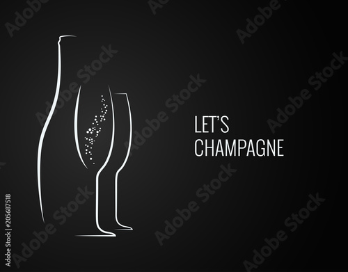 Fototapeta champagne bottle and glass silhouette on back backgrond