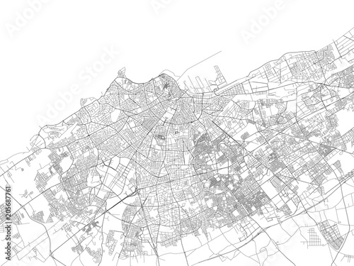 Strade di Casablanca, cartina della città, Marocco. Stradario
