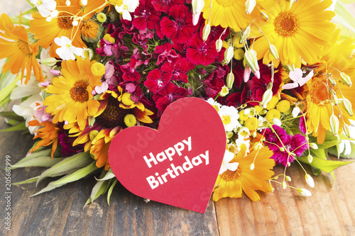 Happy Birthday Card with Spring Flowers