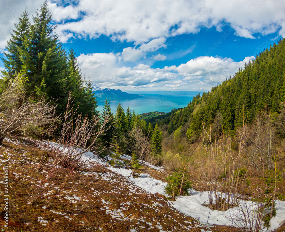 Beautiful Switzerland mountains landscape with snow path at foreground Beautiful Switzerland mountains landscape with snow path at foreground