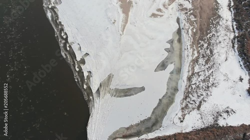 Wisla river during winter time seen from above