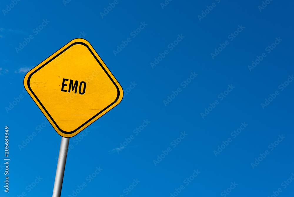 Fototapeta premium Emo - yellow sign with blue sky