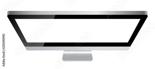 Black computer monitor with white display from above - stock vector