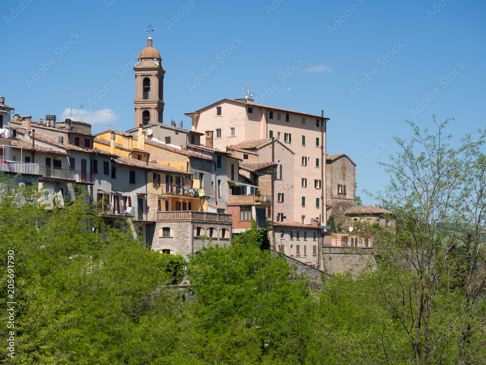 Skyline of the medieval village of Sassocorvaro, Italy.