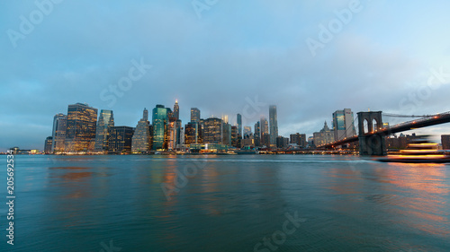 Downtown Manhattan skyline at night in New York City © yooranpark