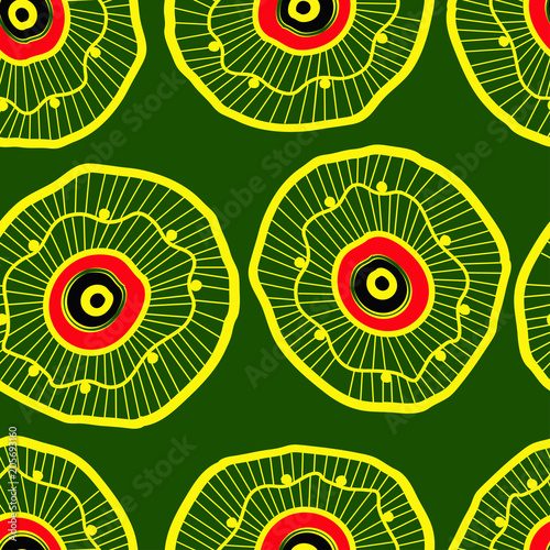 abstract yellow circles on a green background vector art, idea for decoration
