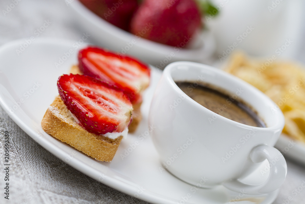 Toast with fresh strawberry and coffee Toast with fresh strawberry and coffee
