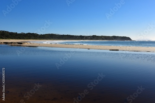 Australian Coastline Blackhead Beach with lagoon foreground