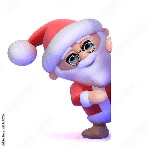 3d Santa Claus peeps out
