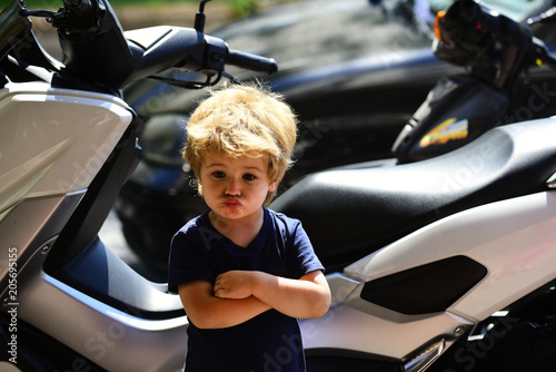 Canvas Print Sweet kiss, child lips, cute kid with a serious facial expression