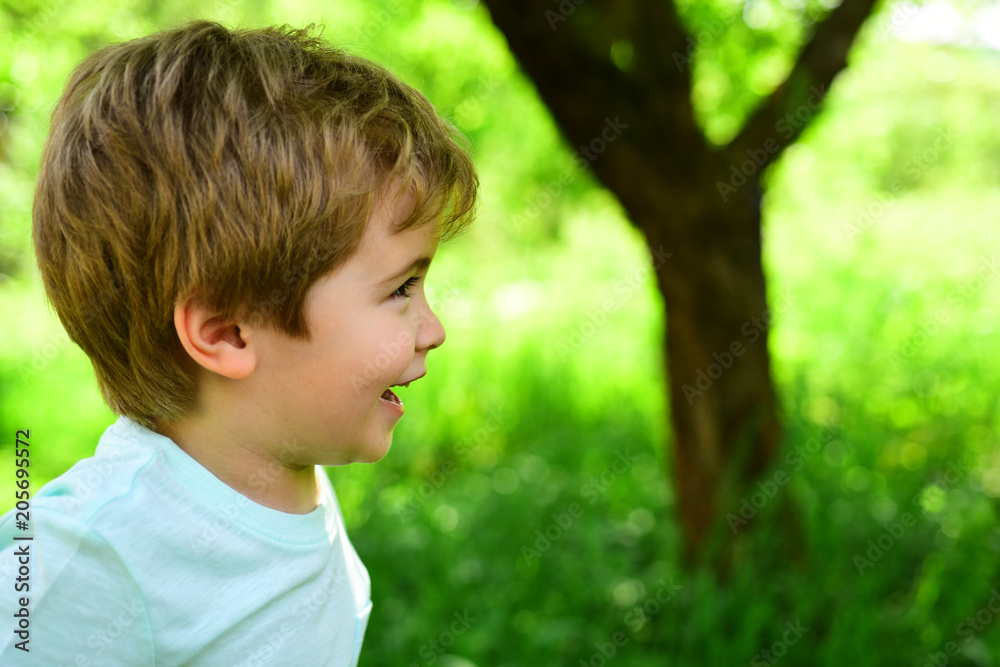 Happy smile, funny child, cute boy kid. Portrait of a beautiful happy little boy close-up. Funny smiling little children showing teeth on green nature background. A walk in the park with a child Happy smile, funny child, cute boy kid. Portrait of a beautiful happy little boy close-up. Funny smiling little children showing teeth on green nature background. A walk in the park with a child