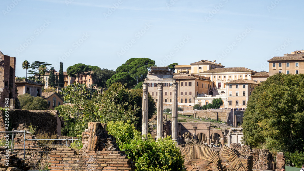 Remains of the Temple of Castor and Pollux in the Roman Forum, Rome, Italy