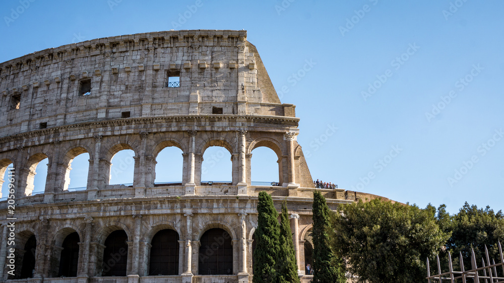 Outside walls of the Colosseum in Rome, Italy