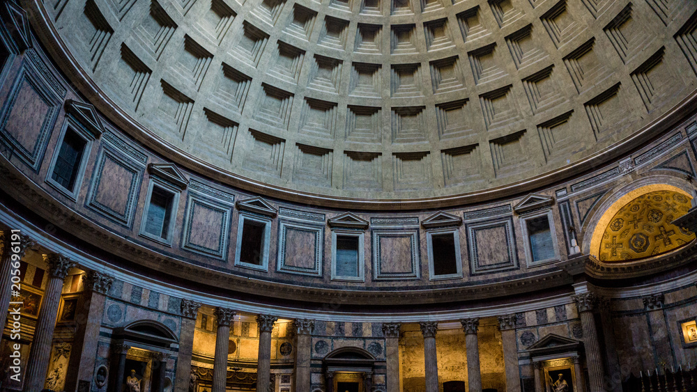 The dome inside the Pantheon with light coming through the oculus, Rome, Italy