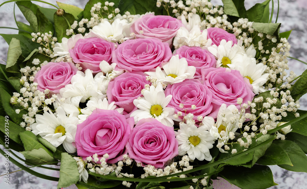 beautiful bouquet of roses and chrysanthemums, a colorful bouquet of different fresh flowers