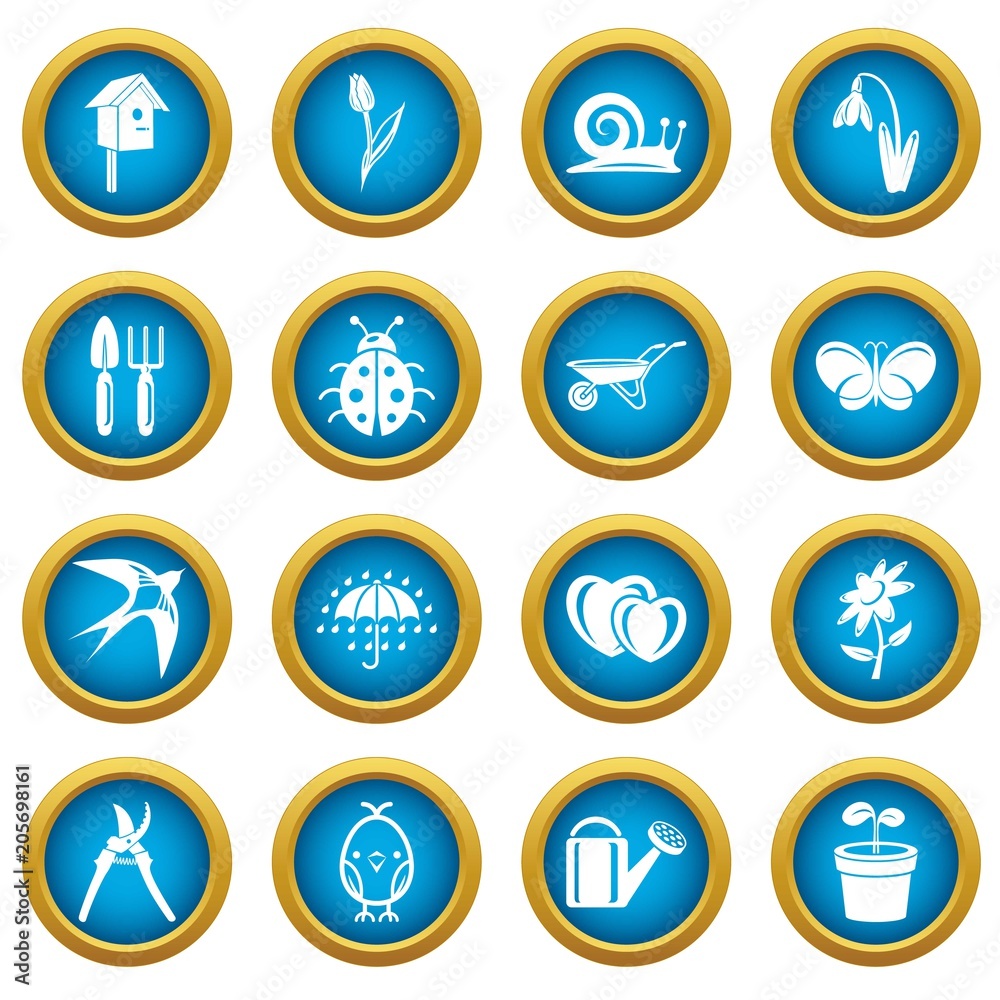 Spring icons set. Simple illustration of 16 spring vector icons for web Spring icons set. Simple illustration of 16 spring vector icons for web