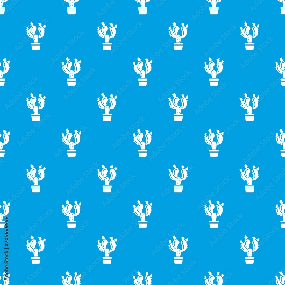 Naklejka premium Cactus in pot pattern vector seamless blue repeat for any use