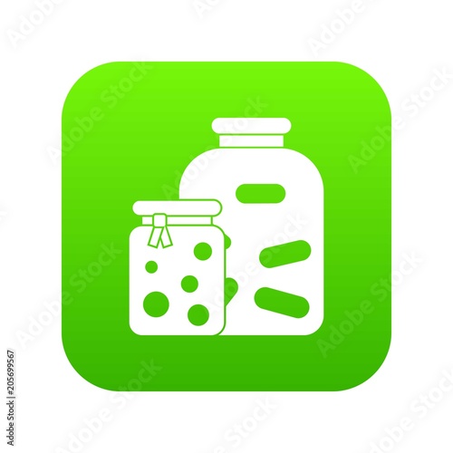 Jars with pickled vegetables and jam icon digital green for any design isolated on white vector illustration