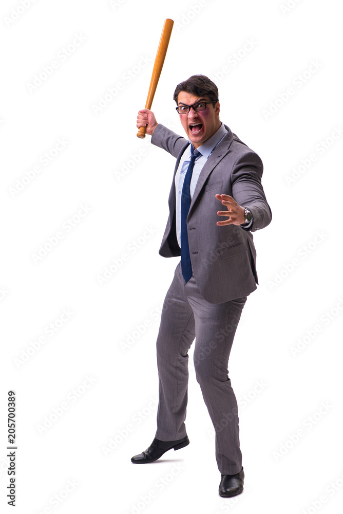 Businessman with baseball bat isolated on white Businessman with baseball bat isolated on white