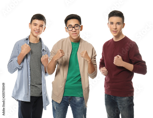 Stylish teenage boys on whi...