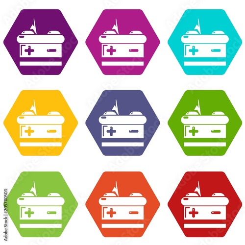 Battery icons 9 set coloful isolated on white for web