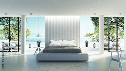 Beach bedroom interior - Modern & Luxury vacation / 3D render image