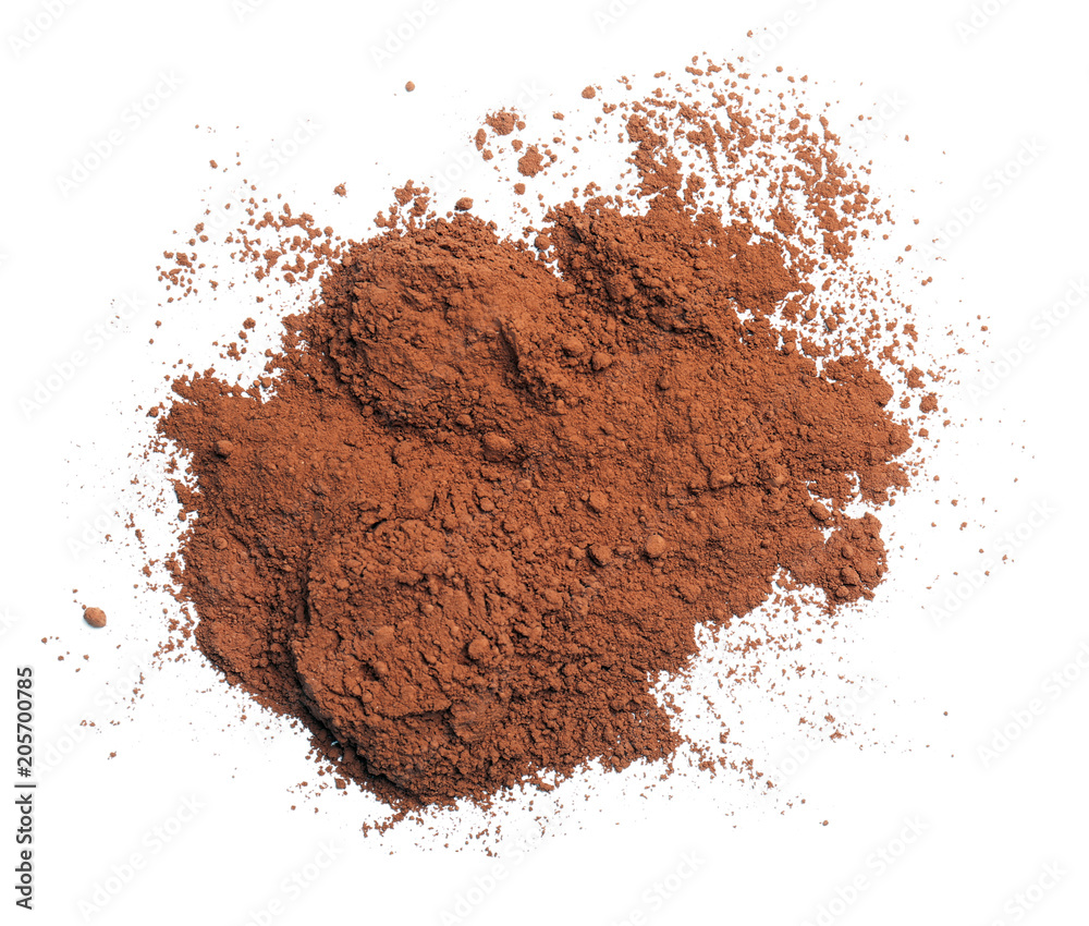 Cocoa powder on white background Cocoa powder on white background