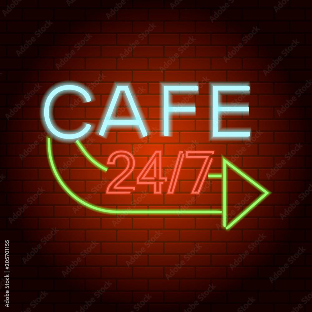 Cafe logo neon light icon. Realistic illustration of cafe logo neon light vector icon for web design