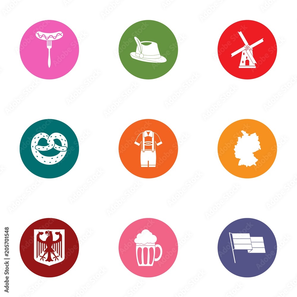 German cafe icons set. Flat set of 9 german cafe vector icons for web isolated on white background