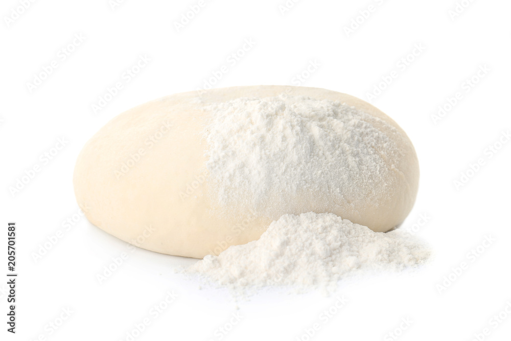Fresh raw dough on white background