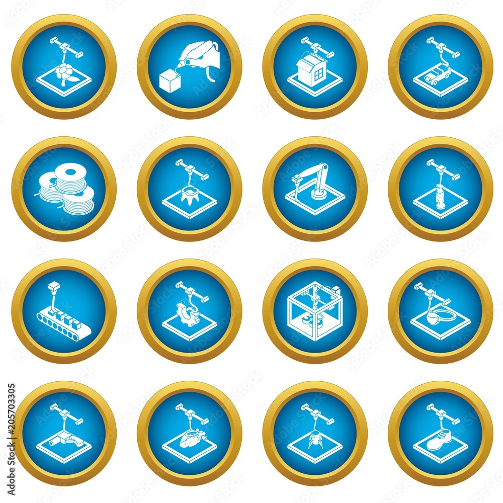 3d printing icons set. Simple illustration of 16 3d printing icons set vector icons for web 3d printing icons set. Simple illustration of 16 3d printing icons set vector icons for web