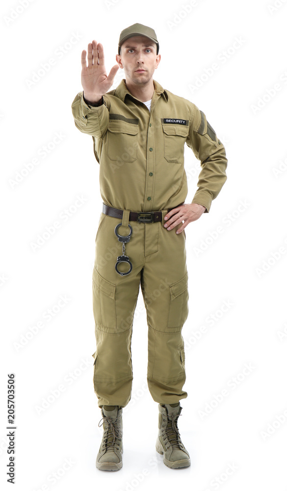 Male security guard in uniform on white background Male security guard in uniform on white background