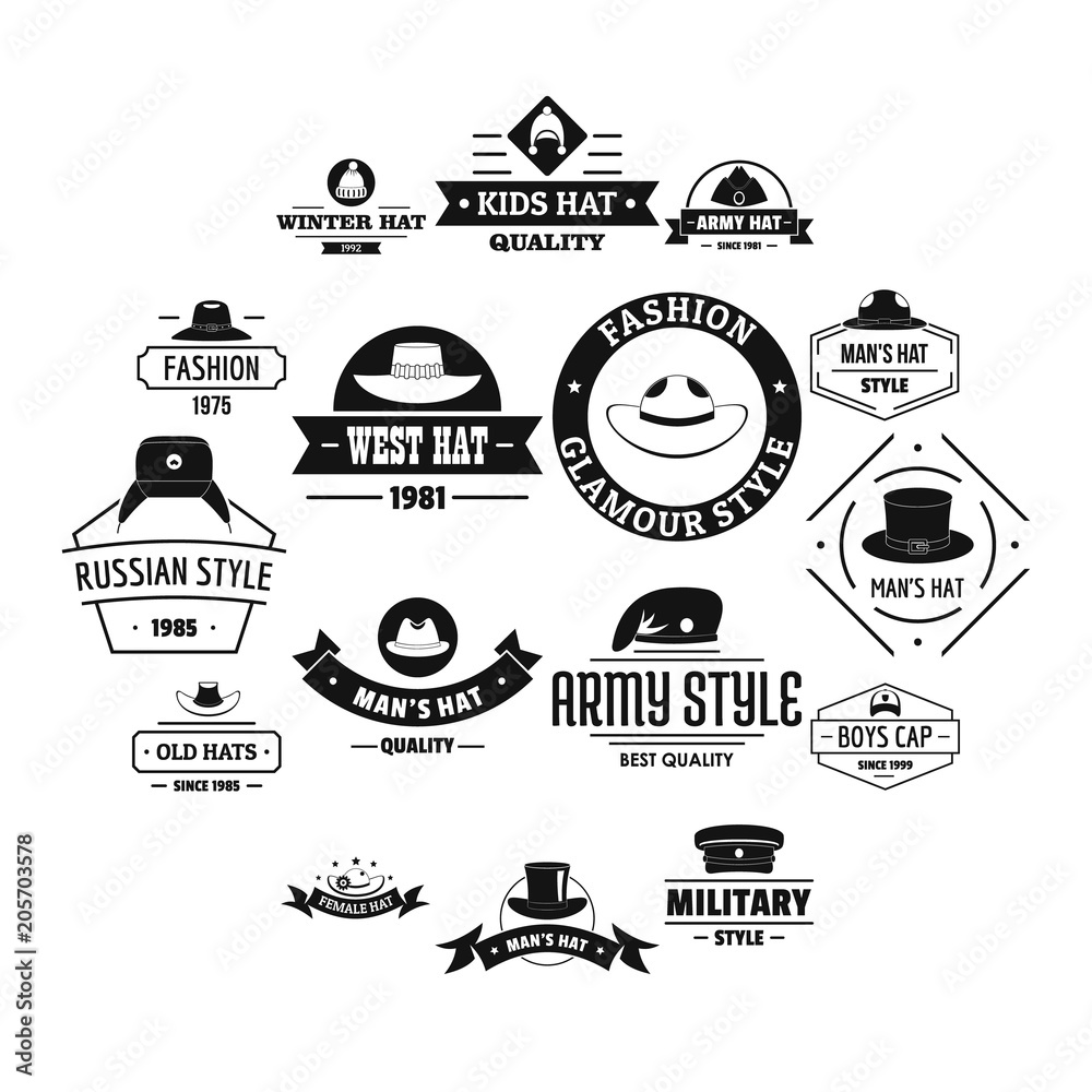 Headdress hat logo icons set. Simple illustration of 16 headdress hat logo vector icons for web Headdress hat logo icons set. Simple illustration of 16 headdress hat logo vector icons for web