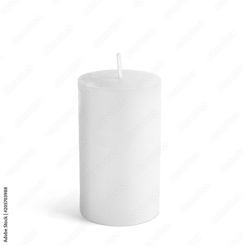 New pillar wax candle on white background New pillar wax candle on white background